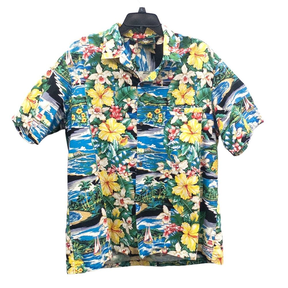 Royal Creations Hawaii Men's Aloha Shirt XL Blue Floral Cotton Made in Hawaii